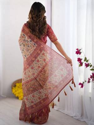 Cream floral  cotton handloom saree 3