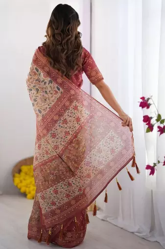 Cream floral  cotton handloom saree