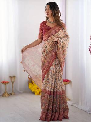 Cream floral  cotton handloom saree 4