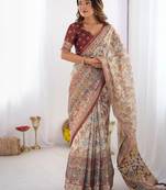Cream floral  cotton saree