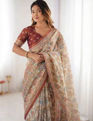 Cream floral  cotton saree 2