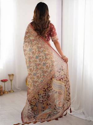 Cream floral  cotton saree 3