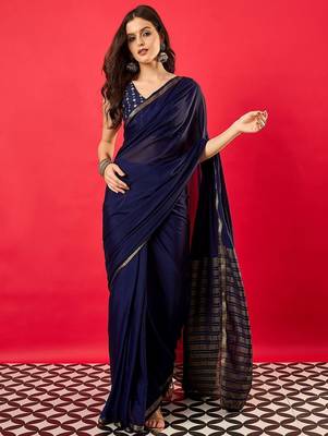 Navy blue zari silk blend banarasi saree 1