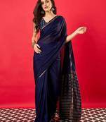 Navy blue zari silk blend banarasi saree