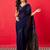 Navy blue zari silk blend banarasi saree