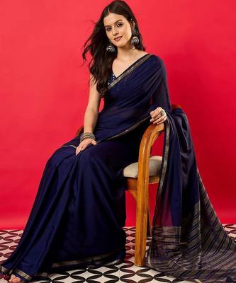 Navy blue zari silk blend banarasi saree 4