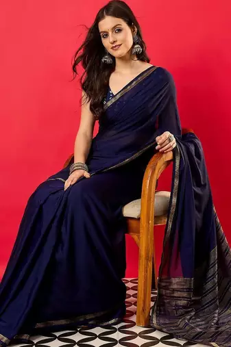 Navy blue zari silk blend banarasi saree