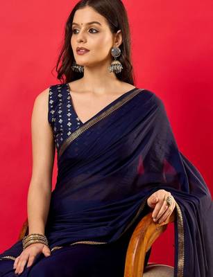 Navy blue zari silk blend banarasi saree 5