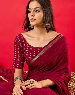 Burgundy woven design zari banarasi saree 1