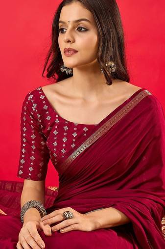 Burgundy woven design zari banarasi saree