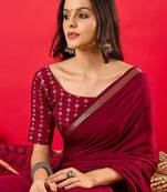 Burgundy woven design zari banarasi saree