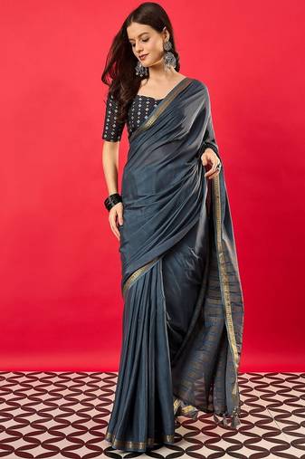 Charcoal zari silk blend banarasi saree