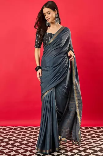 Charcoal zari silk blend banarasi saree