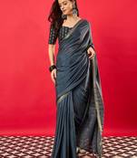 Charcoal zari silk blend banarasi saree