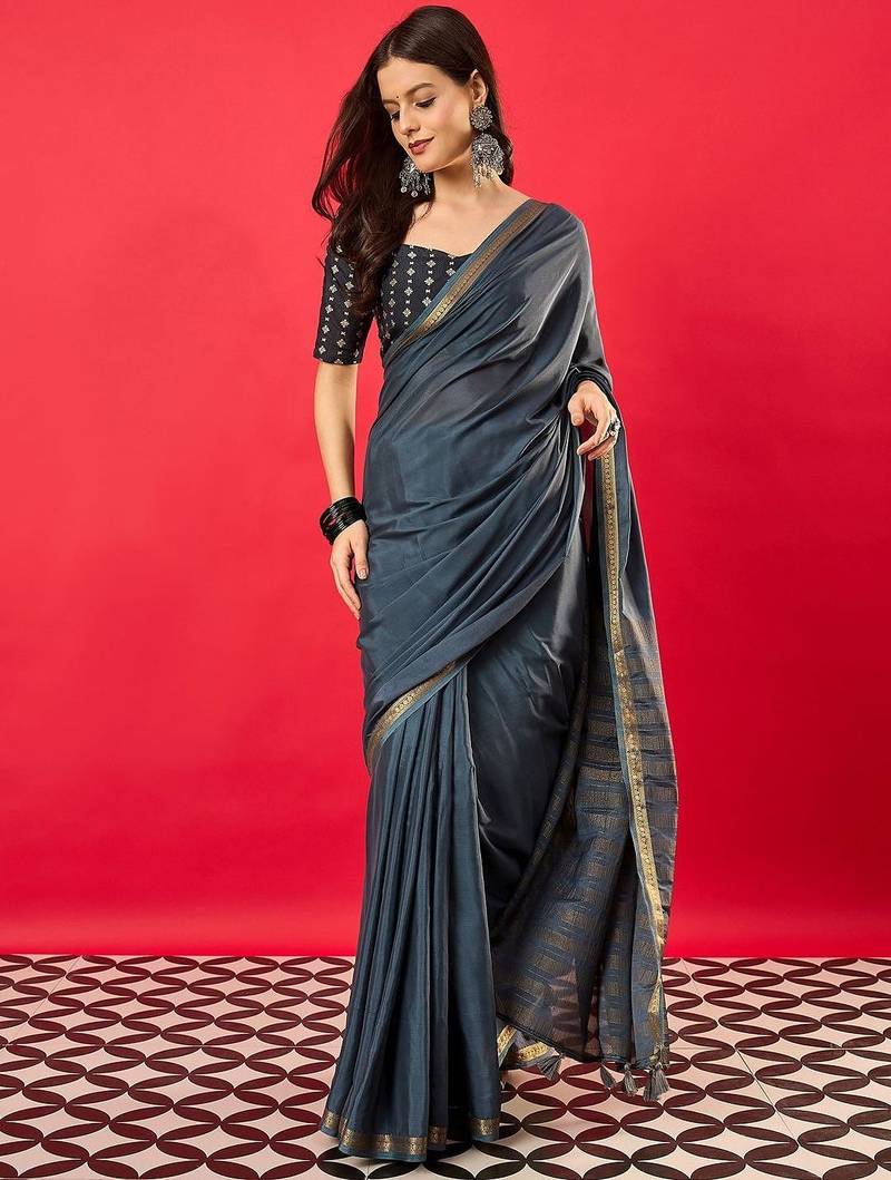 Charcoal zari silk blend banarasi saree
