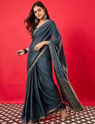 Charcoal zari silk blend banarasi saree 2