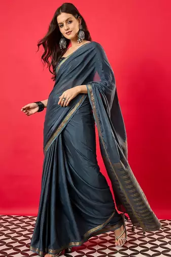 Charcoal zari silk blend banarasi saree
