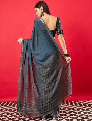 Charcoal zari silk blend banarasi saree 3