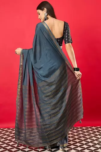 Charcoal zari silk blend banarasi saree