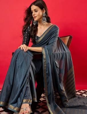 Charcoal zari silk blend banarasi saree 4