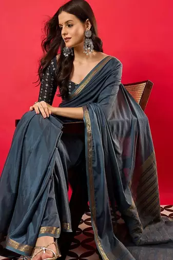 Charcoal zari silk blend banarasi saree