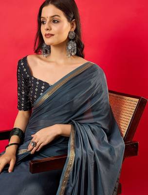 Charcoal zari silk blend banarasi saree 5