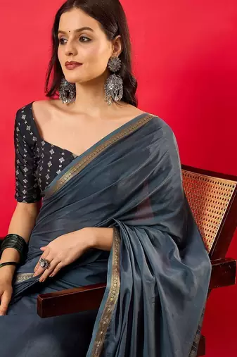 Charcoal zari silk blend banarasi saree