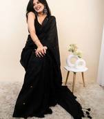 Black embellished sequinned khadi saree
