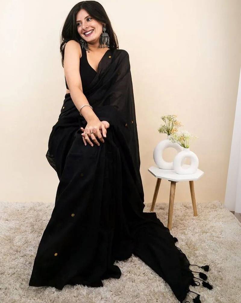 Black embellished sequinned khadi saree