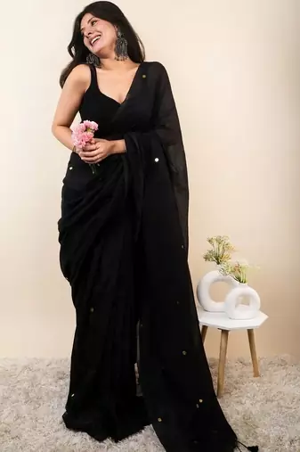 Black embellished sequinned khadi saree