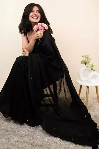 Black embellished sequinned khadi saree