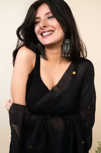 Black embellished sequinned khadi saree