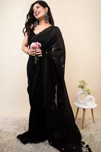 Black embellished sequinned khadi saree
