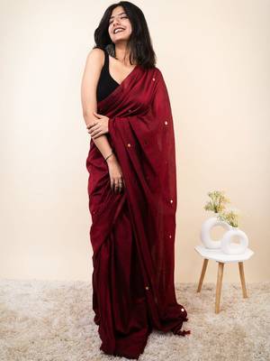 Maroon embellished sequinned khadi saree 1