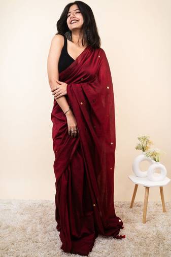 Maroon embellished sequinned khadi saree