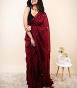 Maroon embellished sequinned khadi saree