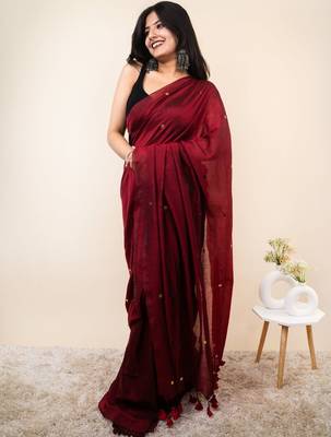 Maroon embellished sequinned khadi saree 2