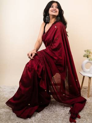 Maroon embellished sequinned khadi saree 3