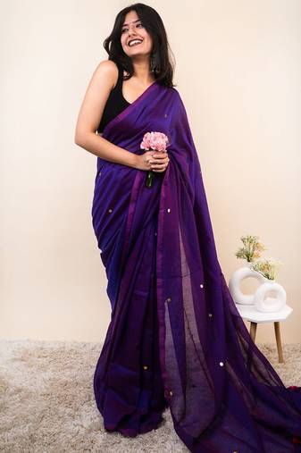 Purple embellished sequinned khadi saree