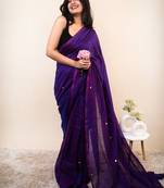 Purple embellished sequinned khadi saree