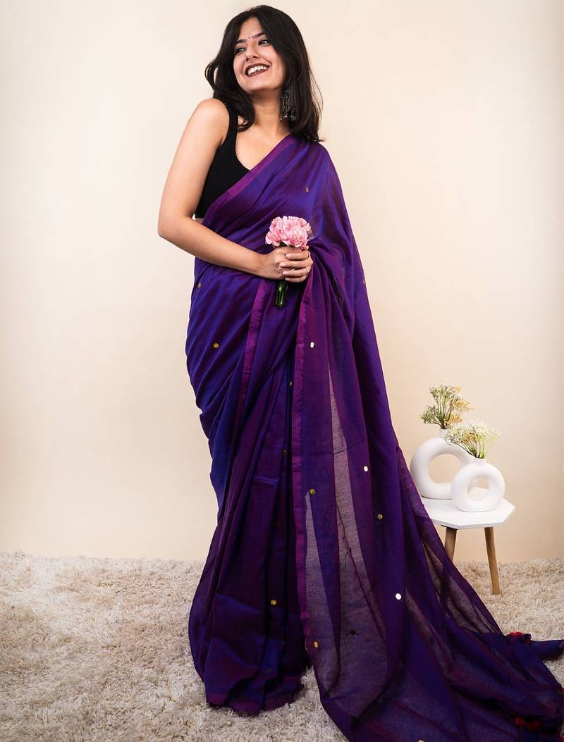 Purple embellished sequinned khadi saree