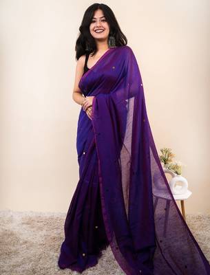 Purple embellished sequinned khadi saree 2