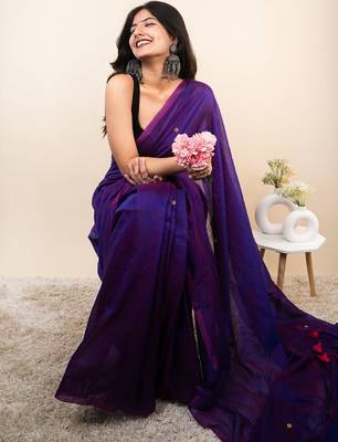 Purple embellished sequinned khadi saree 3