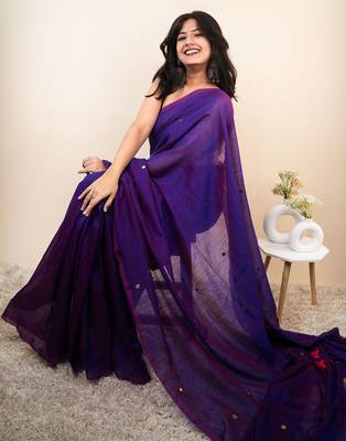 Purple embellished sequinned khadi saree 4