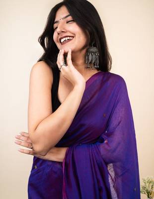 Purple embellished sequinned khadi saree 5