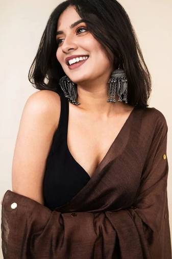 Brown sequinned khadi saree