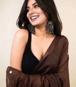 Brown sequinned khadi saree