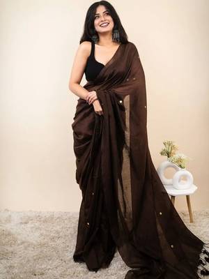 Brown sequinned khadi saree 2