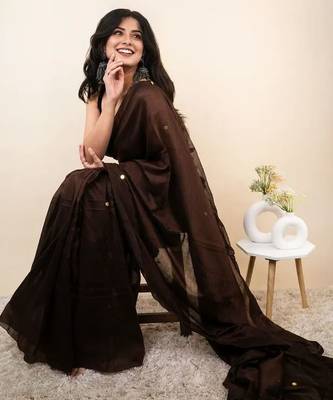 Brown sequinned khadi saree 3