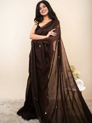 Brown sequinned khadi saree 4